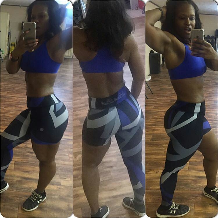 A woman wearing unique one-legged tights featuring vibrant ombre colors in aqua-blue, designed for individuality and comfort during workouts.