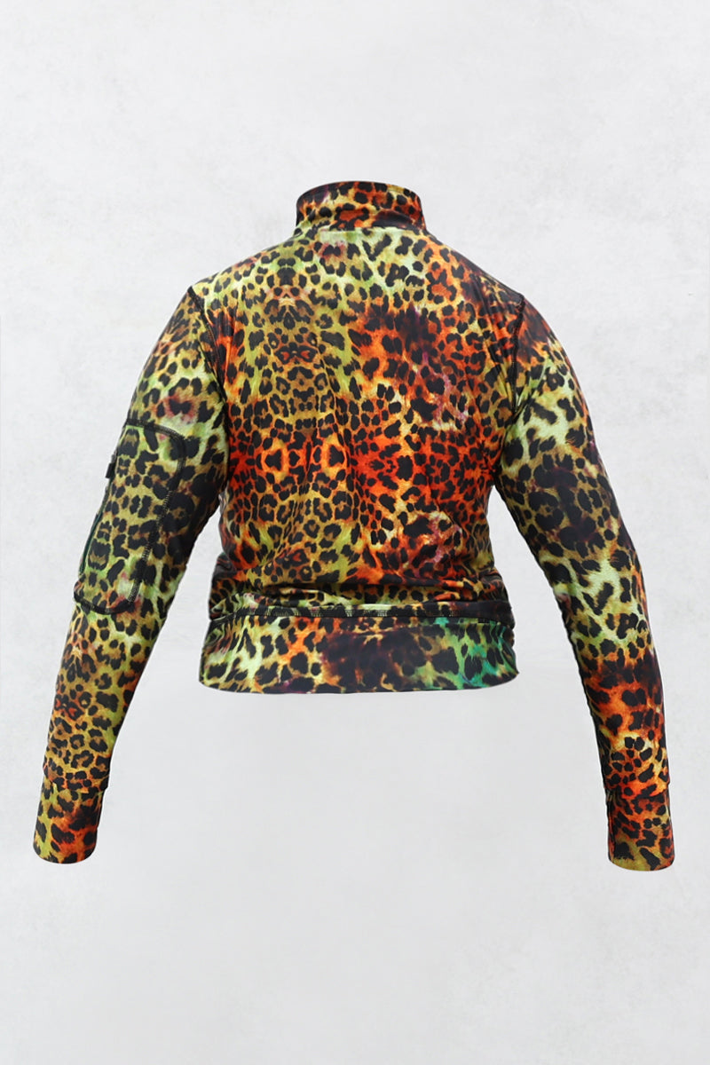 Showing back of the animal print jacket