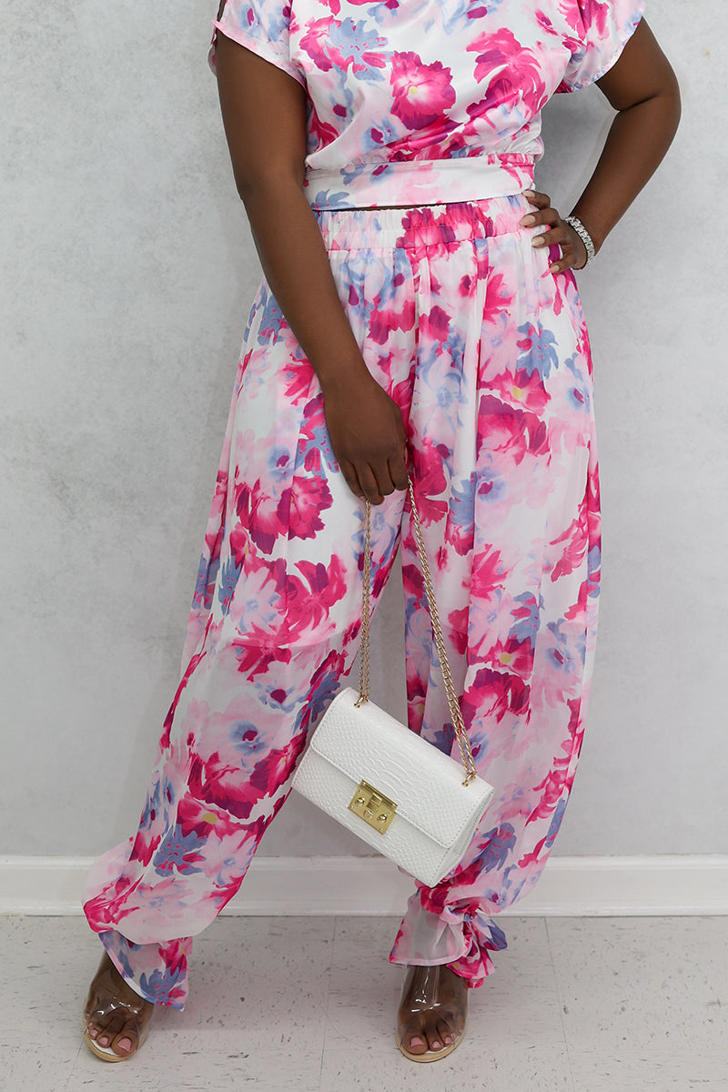 Red Flower Tie Ankle Pants