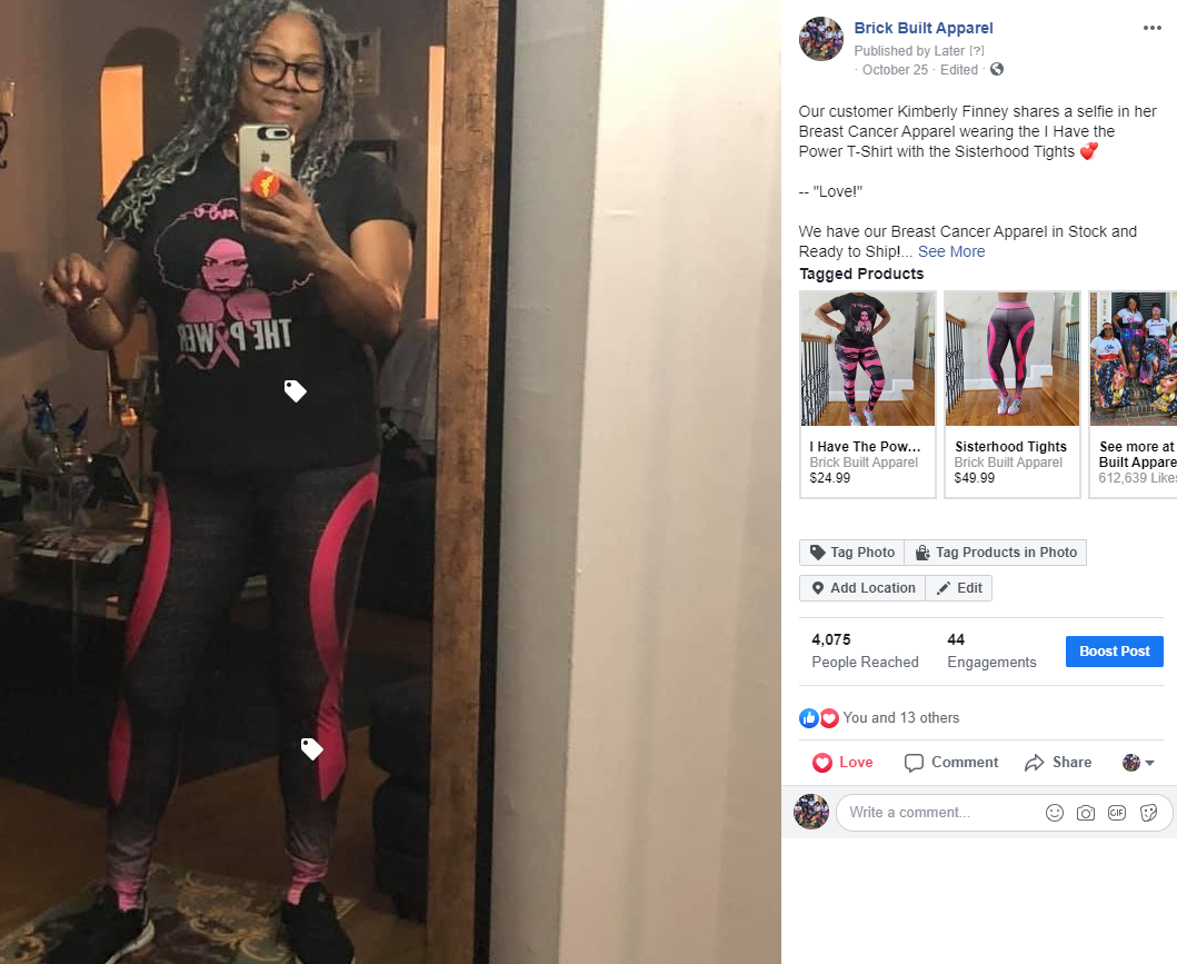 Our customer wearing Sisterhood Tights in pink and black, designed for comfort and style while promoting Breast Cancer awareness.