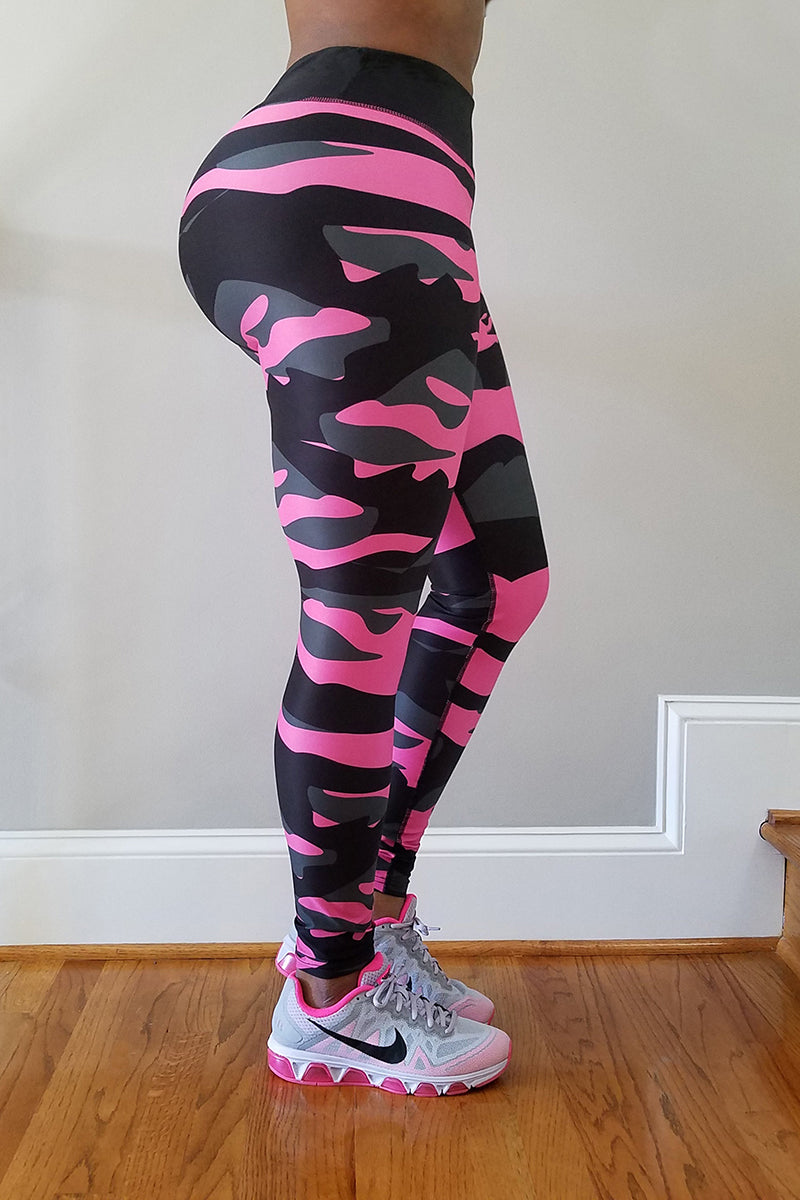 BİKELİFE Pink Camouflage Pattern Gabardine Leggings Trousers - Trendyol